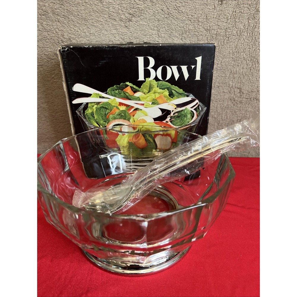 Leonard Silver Mfg Crystal Salad Bowl Silver plated Base No. 360 Servers & Box